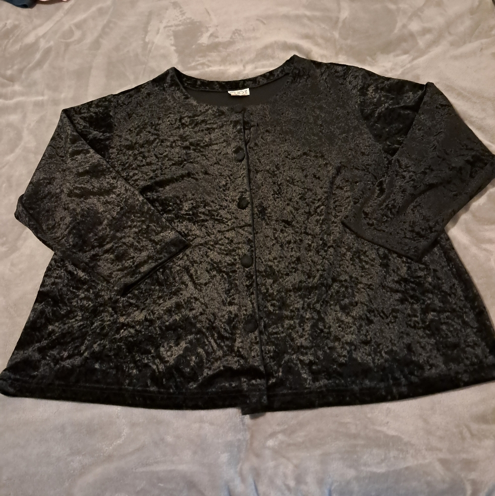 Vintage Womens clio Black cruch Velvet Button-Up Long Sleeve Top Jacket plus 3X.